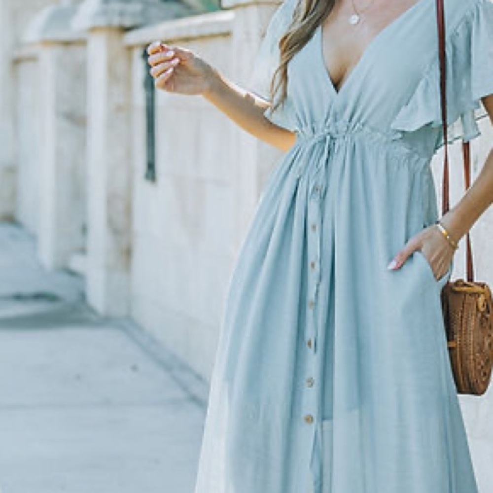 Elegant Light Blue jardin Maxi Dress